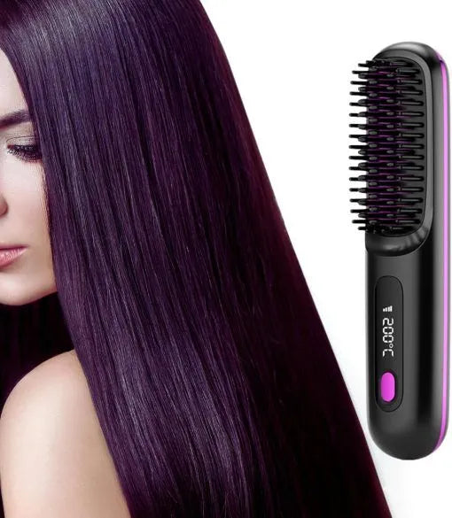 Brosse Lissante Chauffante Sans Fil avec Écran LCD – Céramique & Ions Négatifs