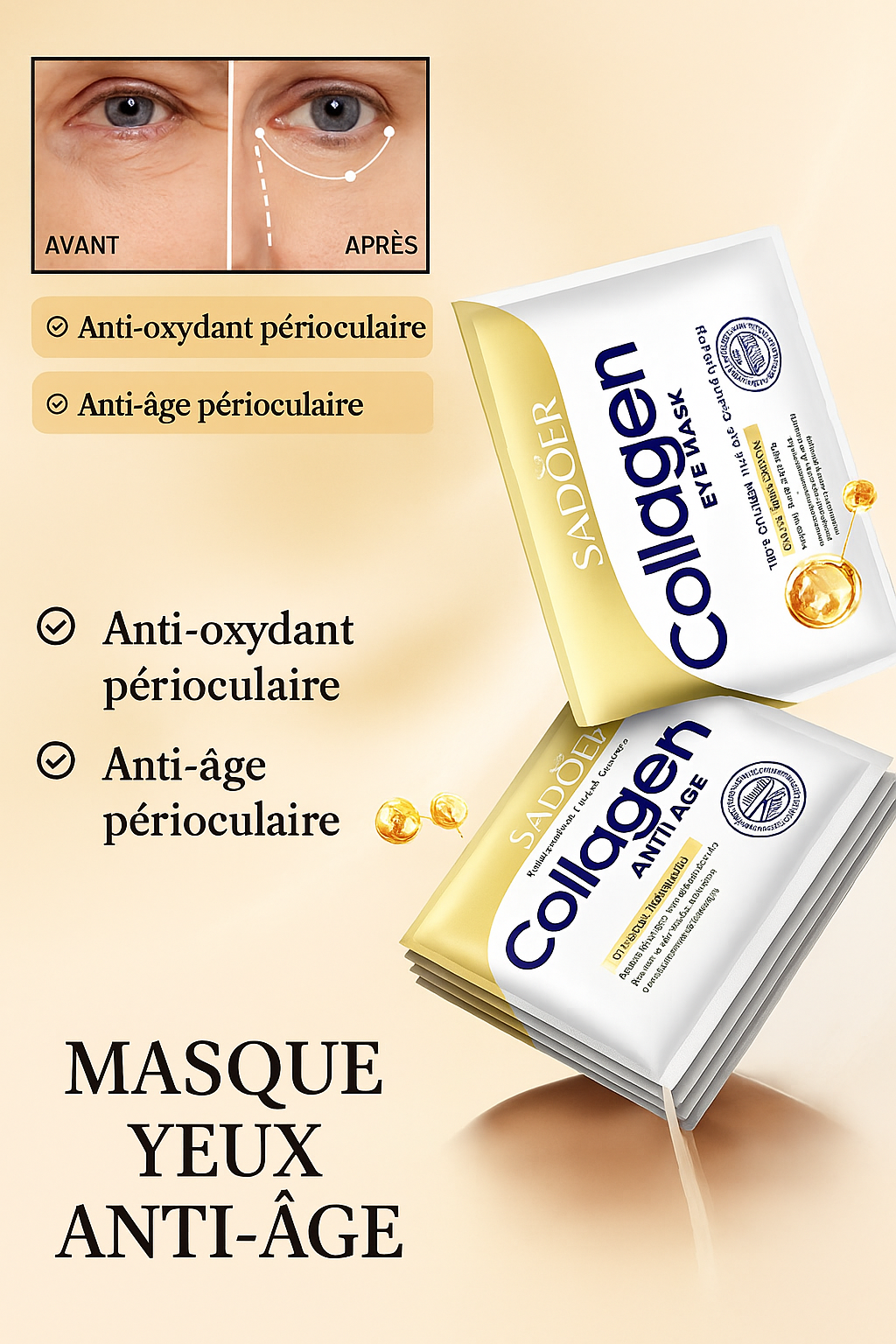 Patch contour des Yeux au Collagène – Anti-Cernes, Anti-Poches & Hydratant
