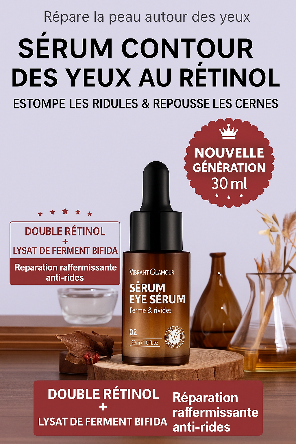 Sérum Contour des Yeux au Rétinol – Anti-Rides, Anti-Cernes & Anti-Poches