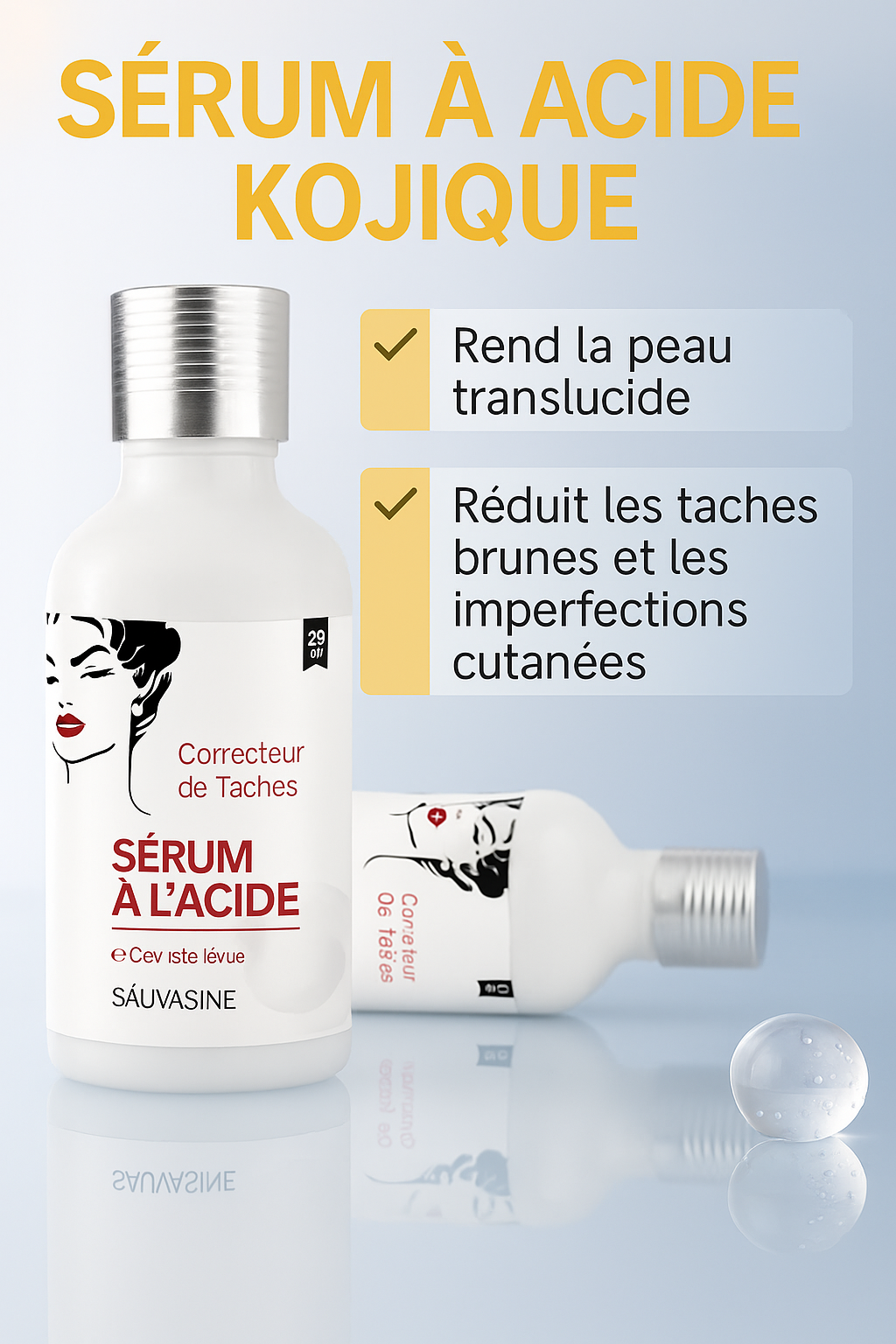 Sérum Visage Éclaircissant à l’Acide Kojique – Anti-Taches & Anti-Rides