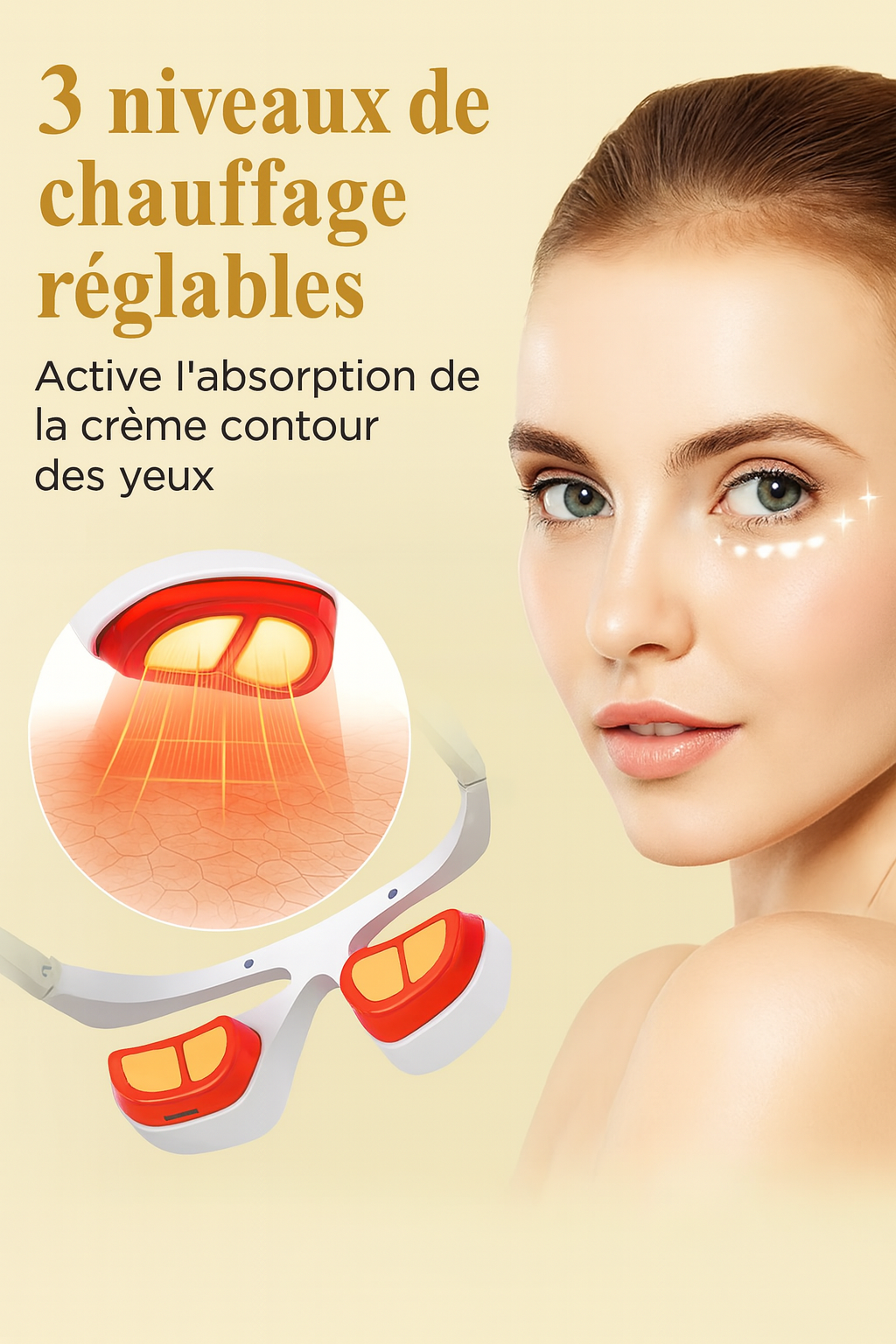 Masque oculaire lumière rouge – anti-rides & anti-cernes microcourants 3D + crème contour des yeux offert