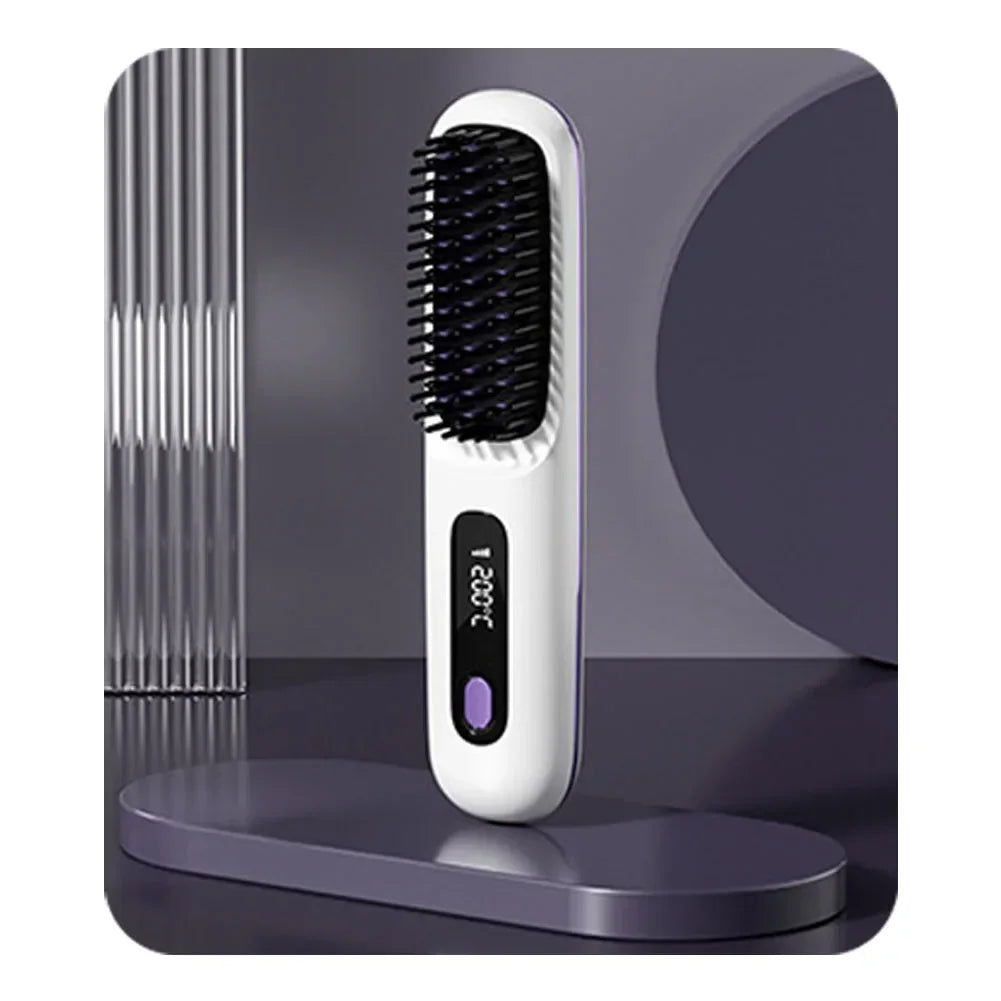 Brosse Lissante Chauffante Sans Fil avec Écran LCD – Céramique & Ions Négatifs