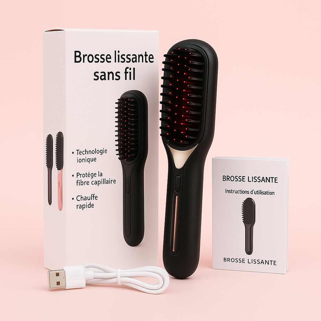 Brosse Lissante Chauffante Sans Fil – Céramique & Ions Négatifs