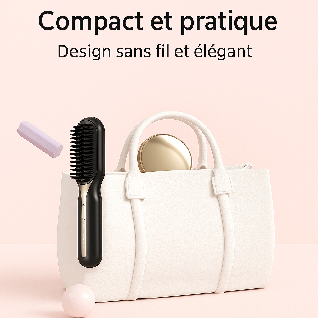 Brosse Lissante Chauffante Sans Fil – Céramique & Ions Négatifs