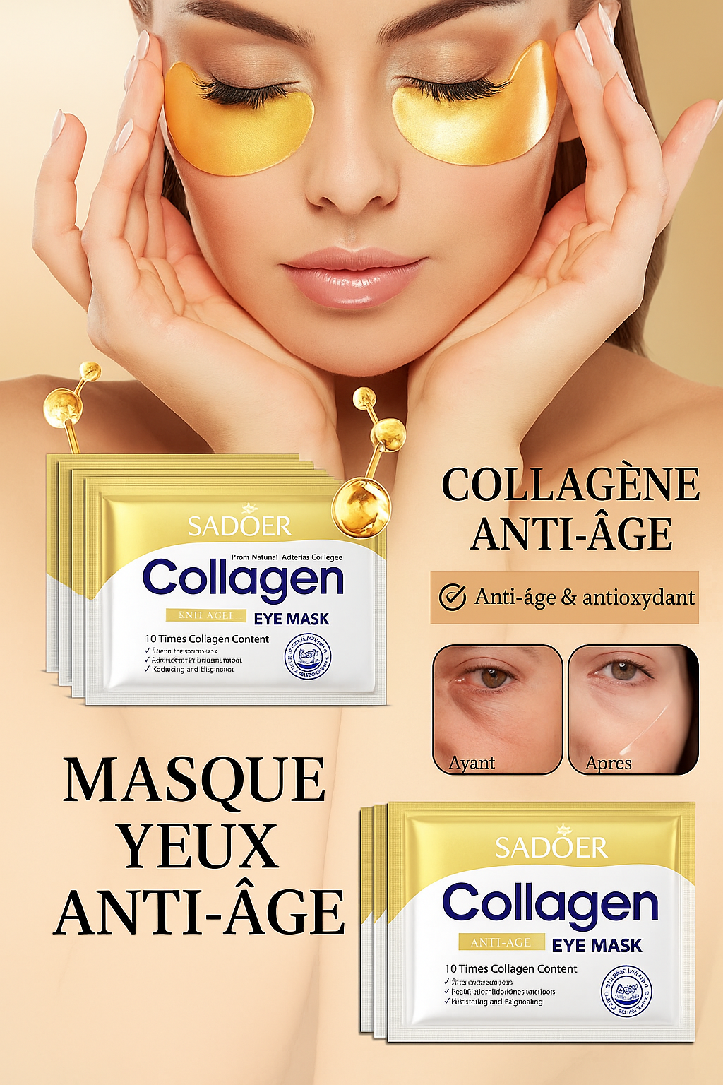 Patch contour des Yeux au Collagène – Anti-Cernes, Anti-Poches & Hydratant