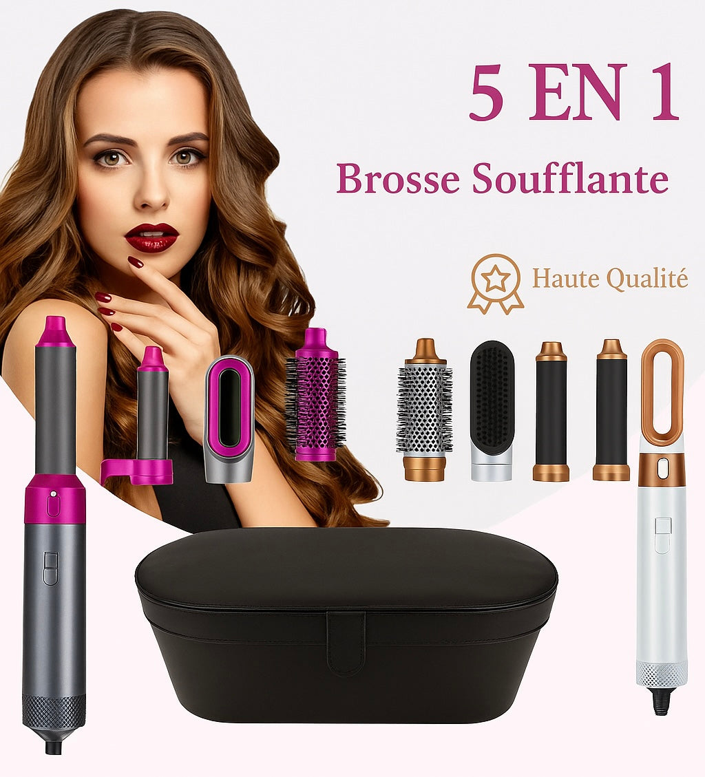Sèche-Cheveux Brosse Chauffante 5 en 1 Professionnel – Lisseur, Boucleur & Multifonctions