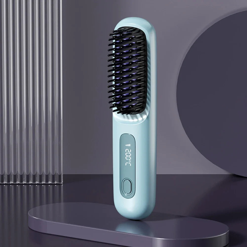 Brosse Lissante Chauffante Sans Fil avec Écran LCD – Céramique & Ions Négatifs
