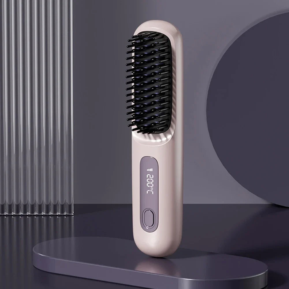 Brosse Lissante Chauffante Sans Fil avec Écran LCD – Céramique & Ions Négatifs