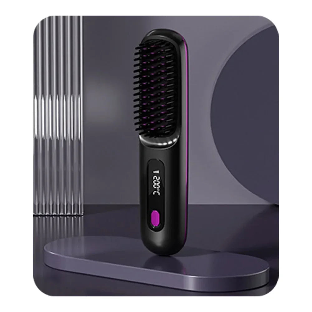 Brosse Lissante Chauffante Sans Fil avec Écran LCD – Céramique & Ions Négatifs